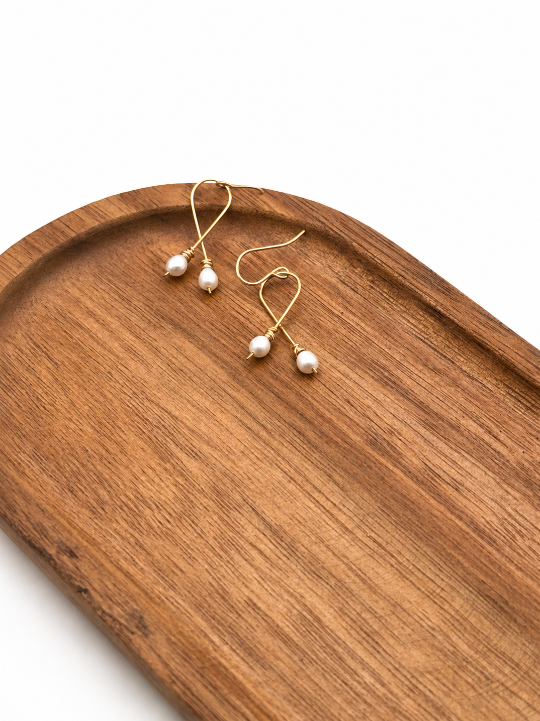 Handmade Gold Wire Wishbone Pearl Drop Earrings