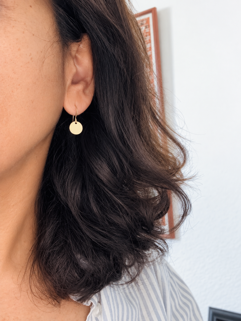 Handmade 10mm Gold Plated Disc Drop Earrings – Lightweight Textured Coin Dangles