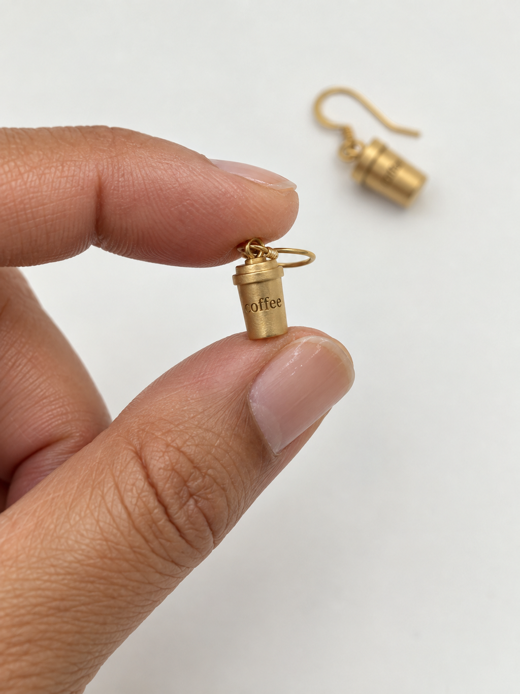 Handmade Matte Gold Coffee Cup Earrings – Lightweight Dangles