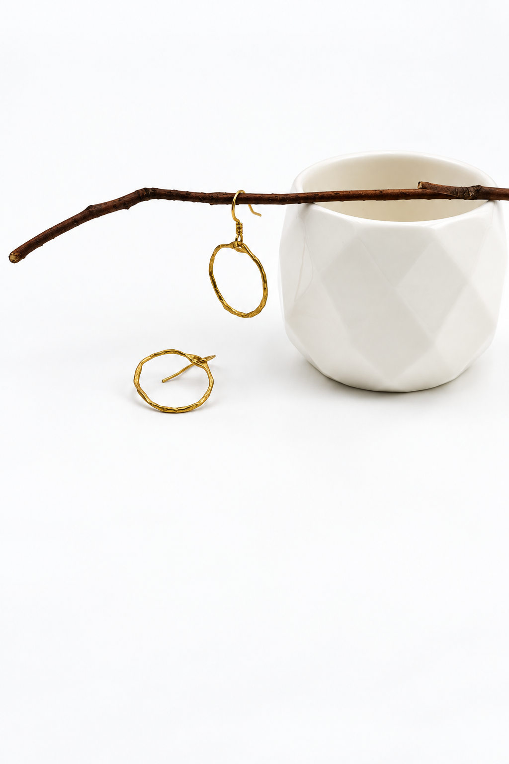 Handmade Organic Brass Circle Earrings with Gold-Plated Wires