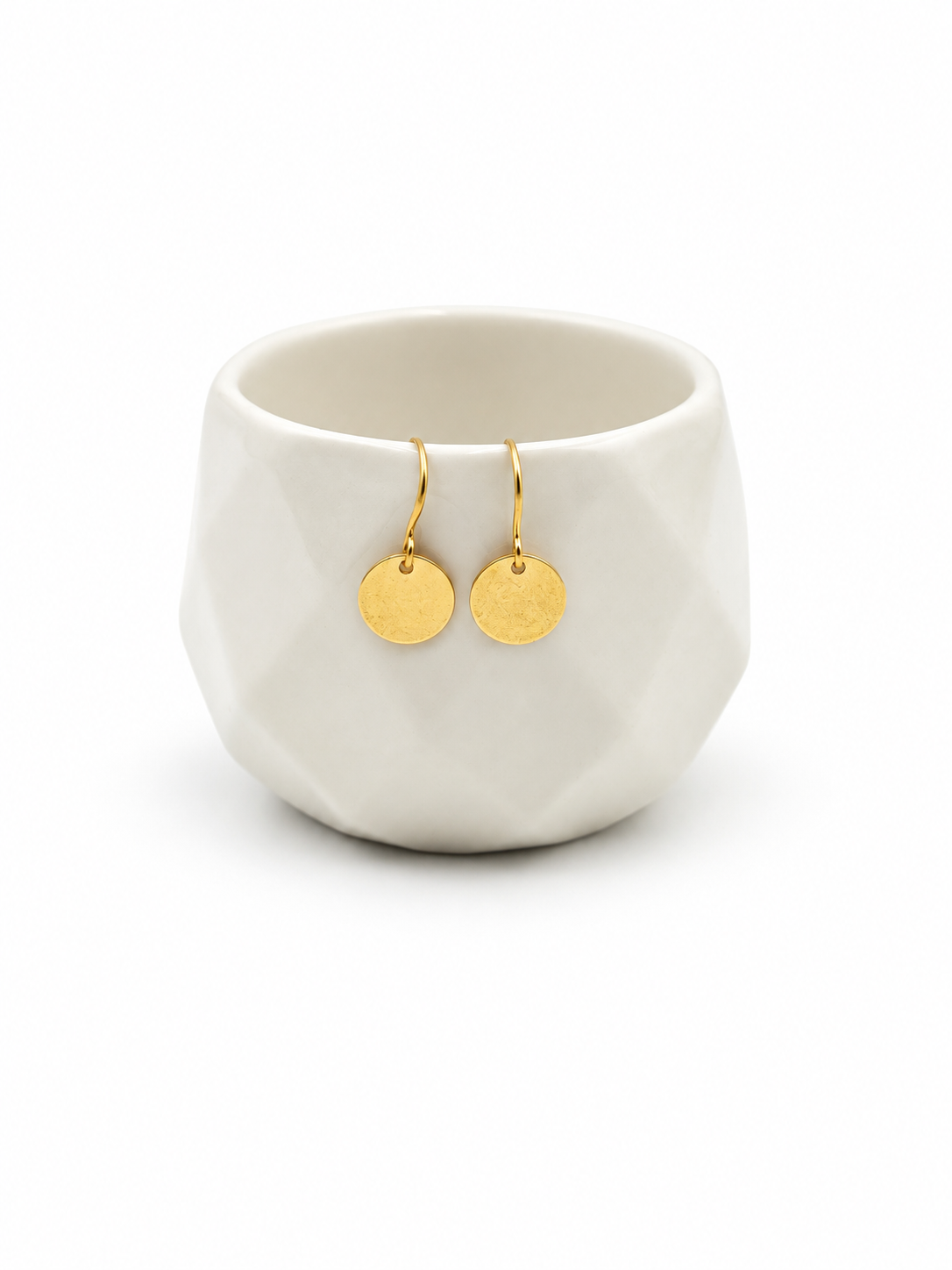 Handmade 10mm Gold Plated Disc Drop Earrings – Lightweight Textured Coin Dangles