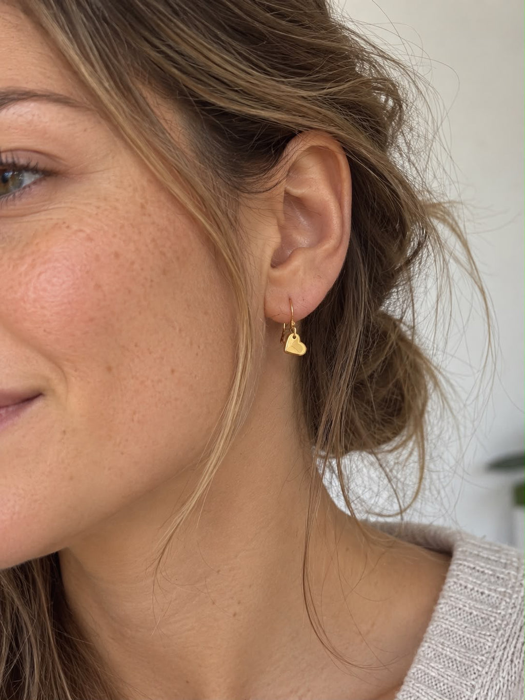 Tiny Golden Glow: Handmade Gold Plated Heart Drop Earrings (8mm)