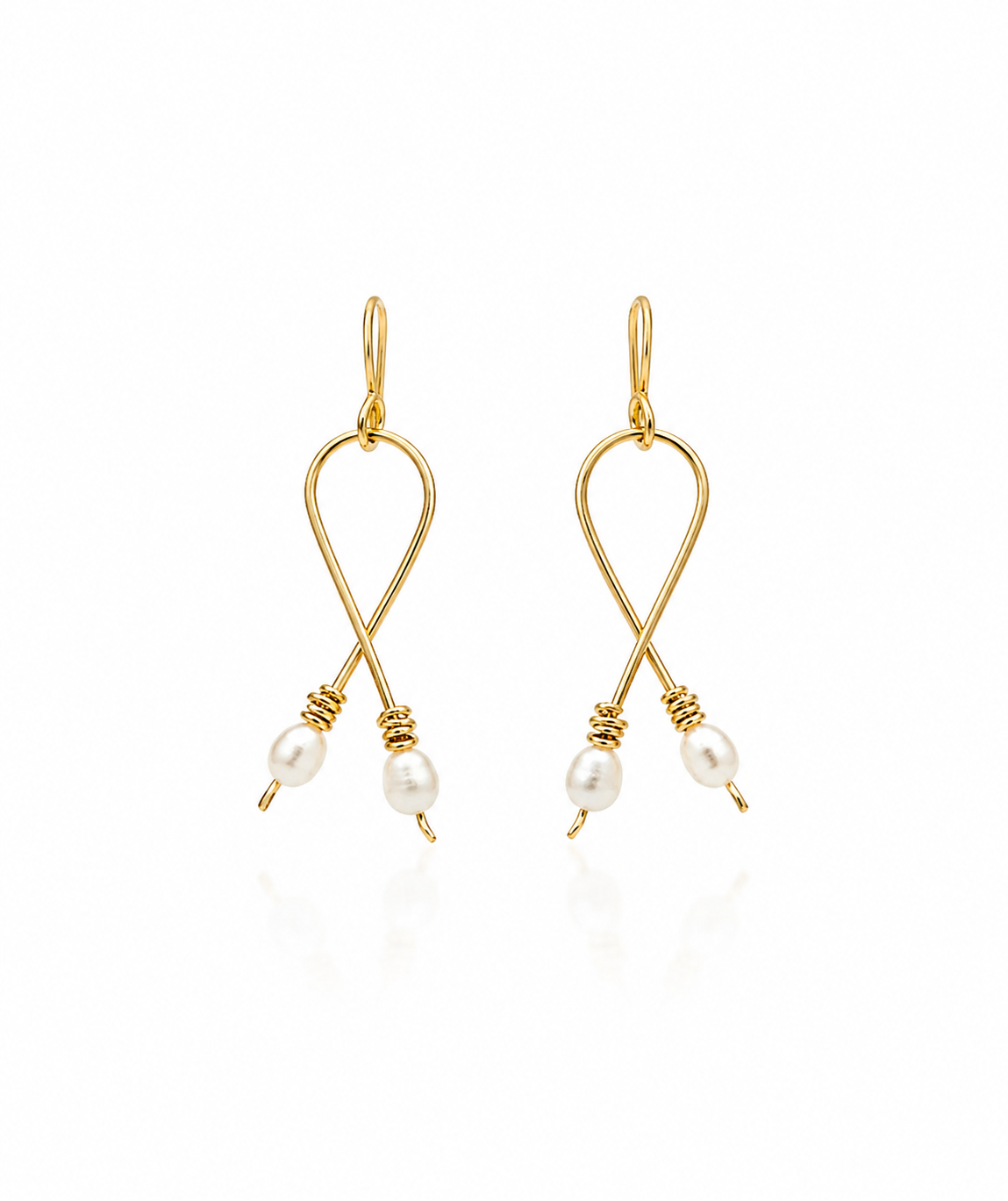 Handmade Gold Wire Wishbone Pearl Drop Earrings