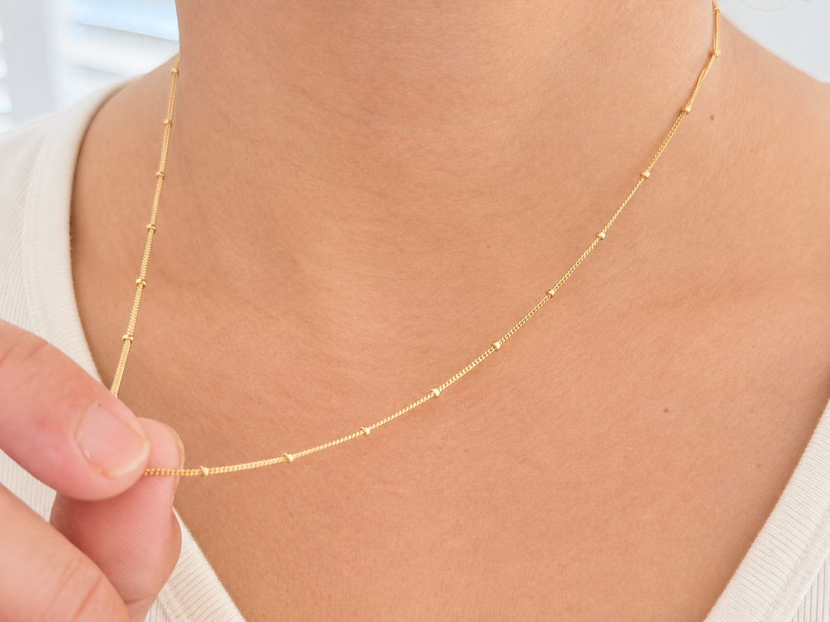 14K Gold Filled Satellite Chain Necklace – 18 Inch Dainty Bead Chain
