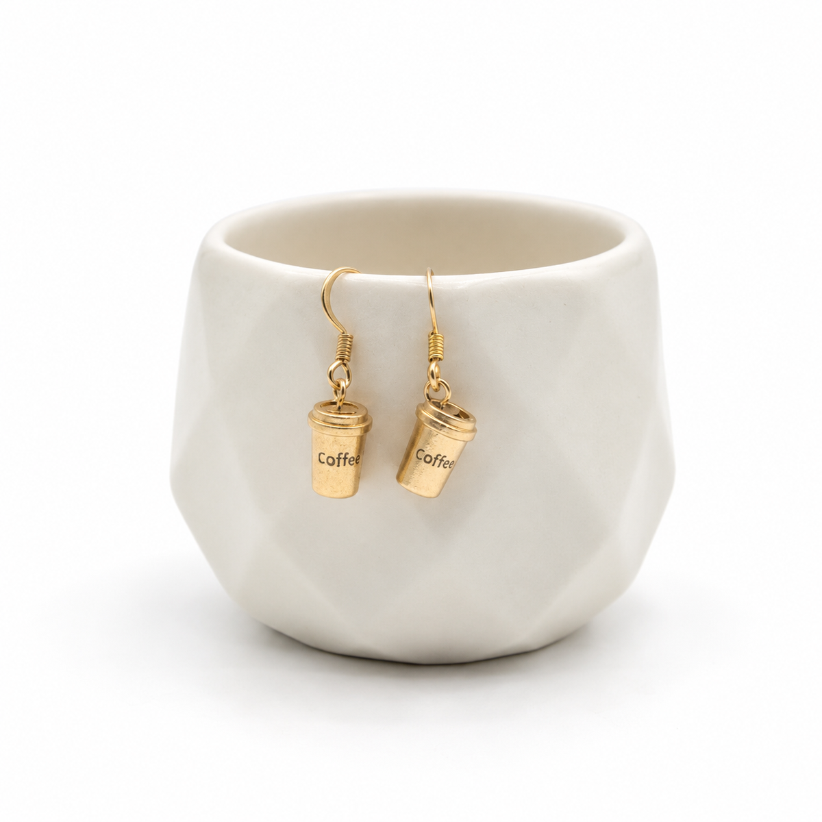 Handmade Matte Gold Coffee Cup Earrings – Lightweight Dangles