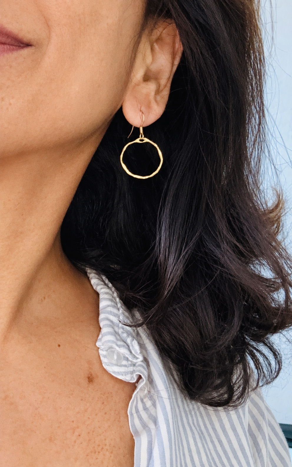 Handmade Organic Brass Circle Earrings with Gold-Plated Wires