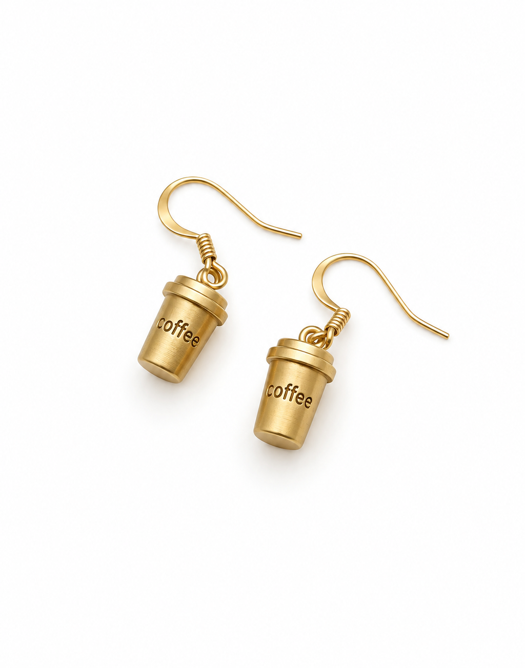 Handmade Matte Gold Coffee Cup Earrings – Lightweight Dangles