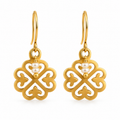 Brushed Gold Clover Earrings with Tiny Pearls, 14K Gold Filled Ear Wires