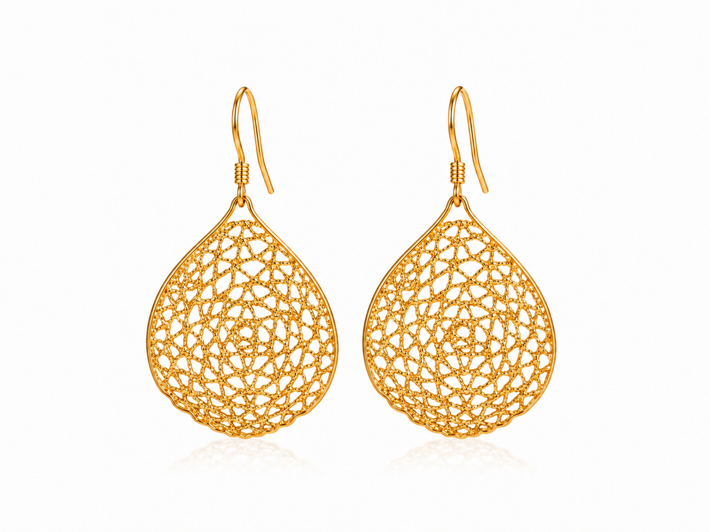 Gold Mesh Teardrop Earrings | 14K Gold Filled Ear Wires | Lightweight Statement Earrings