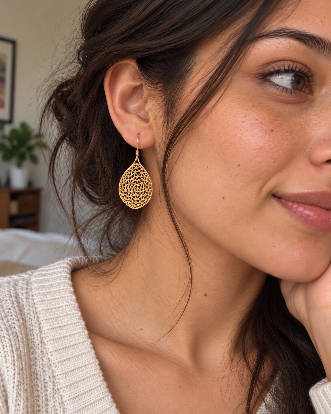 Gold Mesh Teardrop Earrings | 14K Gold Filled Ear Wires | Lightweight Statement Earrings