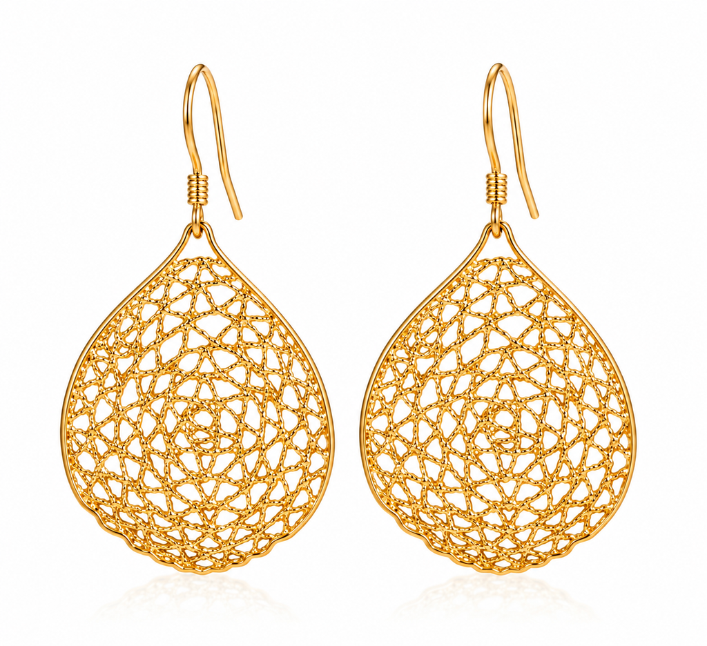 Gold Mesh Teardrop Earrings | 14K Gold Filled Ear Wires | Lightweight Statement Earrings