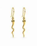 Gold Snake Earrings with Green CZ Eyes | Minimal Serpent Dangle Earrings