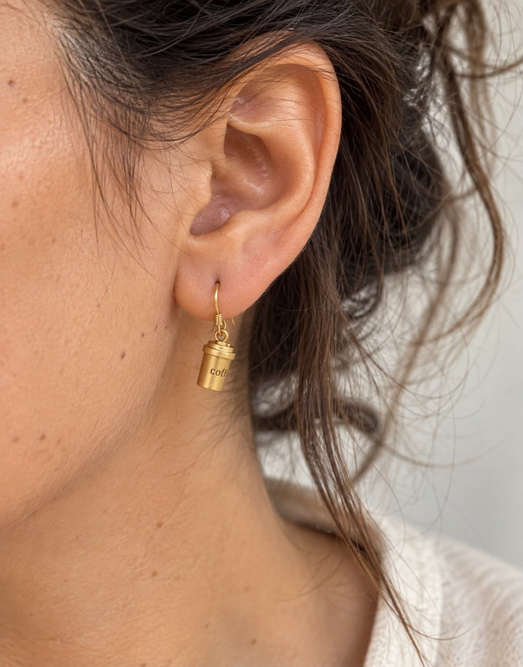 Handmade Matte Gold Coffee Cup Earrings – Lightweight Dangles